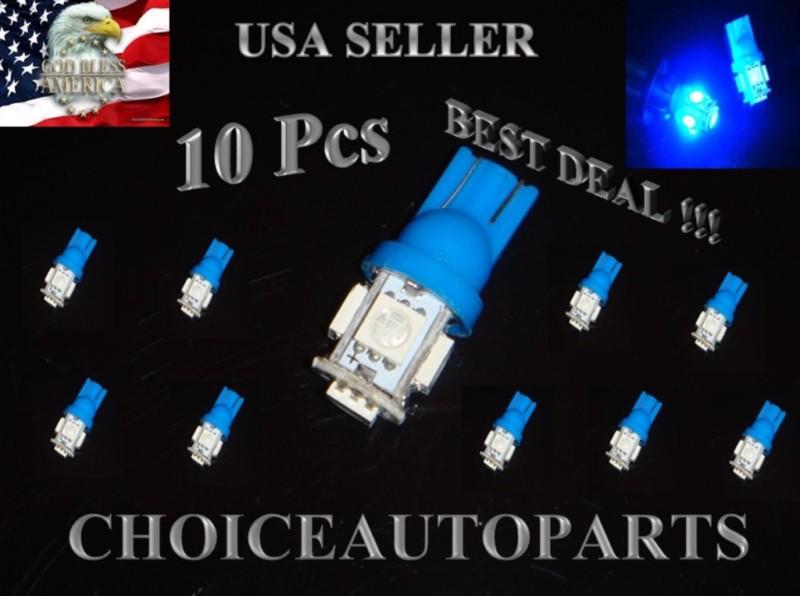 10x t10 w5w 5050 5smd led blue dashboard, interior, licence plate light bulbs