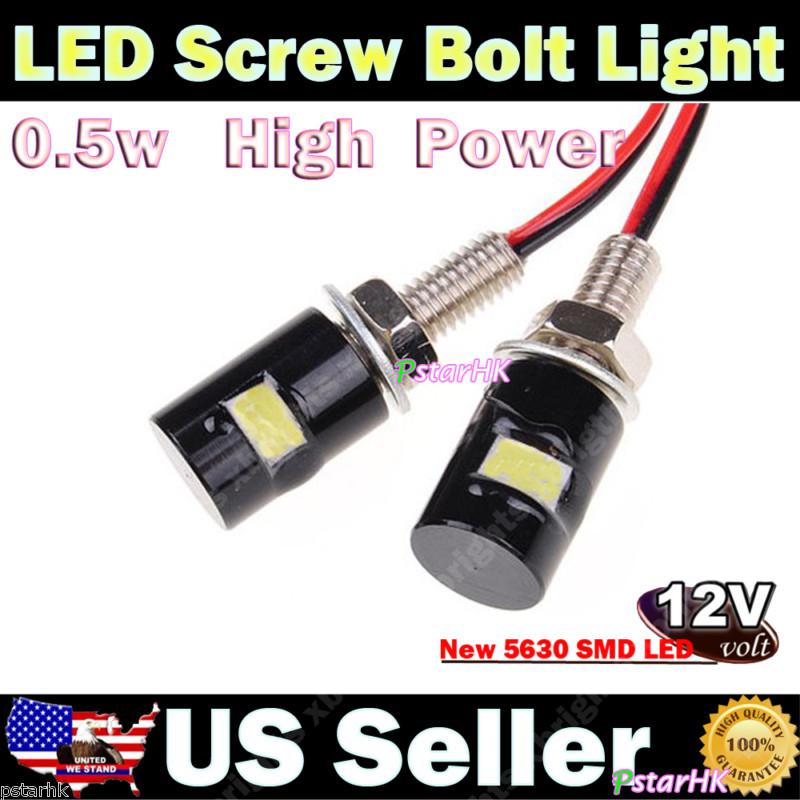 2pcs white 1-smd 5630 led motorcycle car license plate screw bolt light kit #03