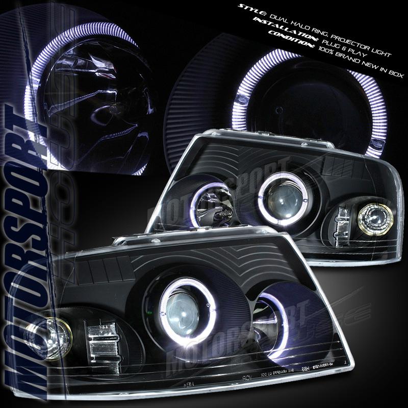 03-06 ford expedition suv eddie bauer black dual halo projector headlights pair 