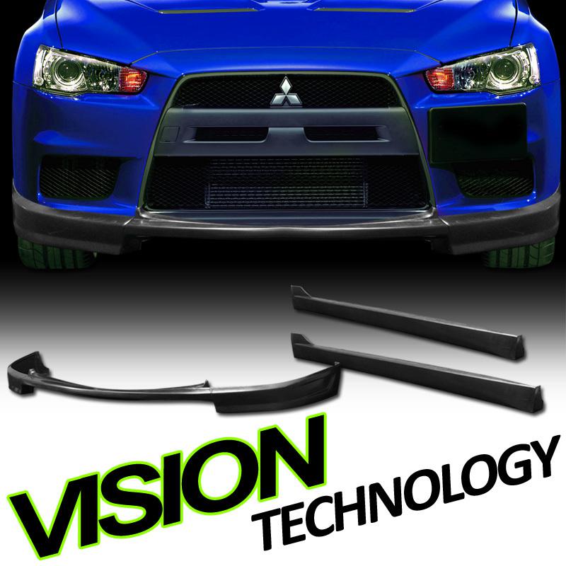 Pu front bumper lip spoiler+side skirts body kit 08-12 lancer evolution/evo 10/x