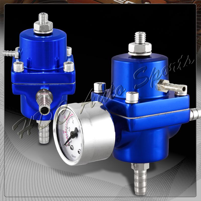 Universal jdm adjustable fuel pressure regulator+gas hose and psi gauge- blue