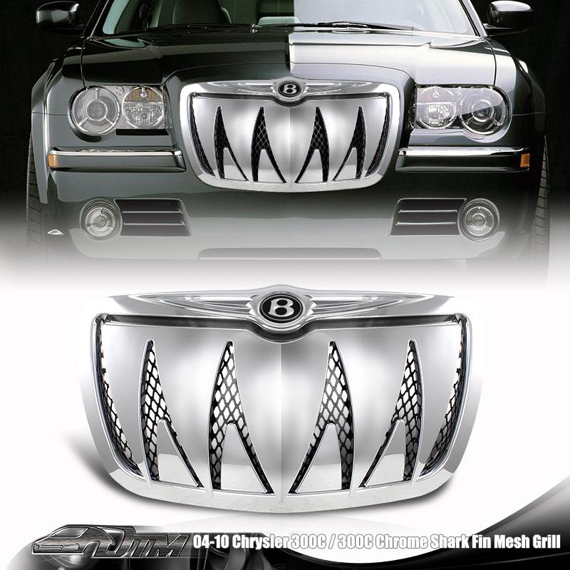 2005-2010 chrysler 300/300c shark tooth hood bumper grille+b emblem