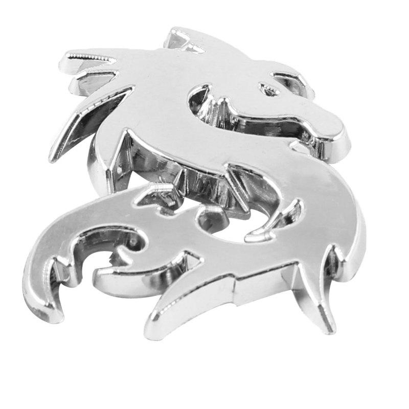 Silver tone metal dragon shaped self adhesive car automobile badge sticker