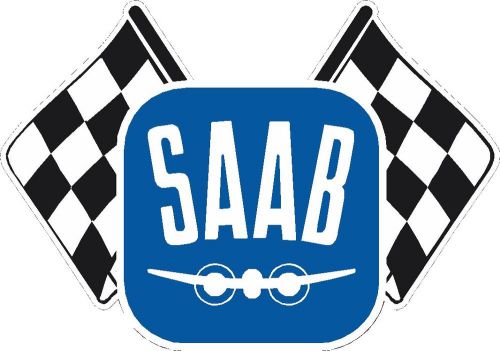 Saab with chequered flag vintage decal old scandinavian motorsport rare