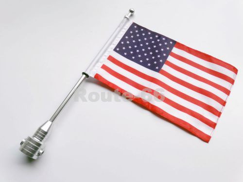 Chrome motorcycle rear side mount flag pole usa flag for harley hd luggage rack