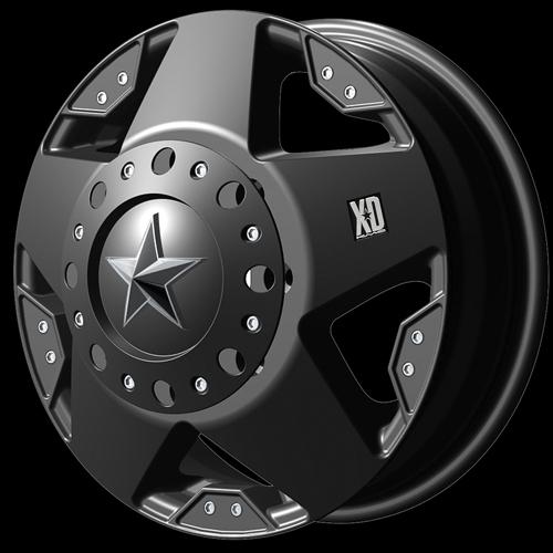 17" x 6" xd rockstar xd775 dually black wheels 17 inch rims 111mm fr,-134mm re