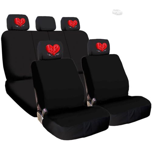 New black cloth car seat covers embroidery love headrest cover for ford