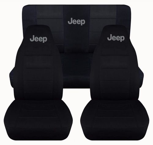 Fits 2003 to 2006 jeep wrangler black seat covers with jeep in charcoal