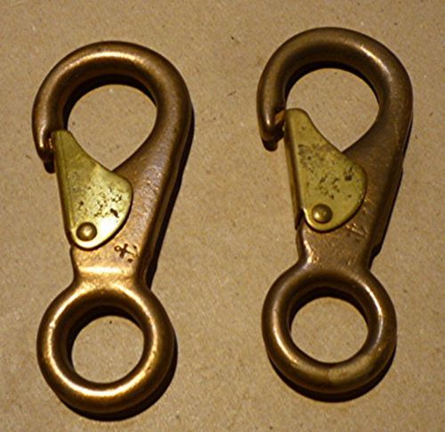 Two antique brass boat flag burgee snap hooks. anchor mark, #2