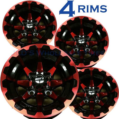 Four 10x7 4/4 sti aluminum golf cart rims wheels hd6 ezgo clubcar yamaha red