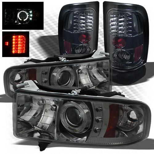 99-01 ram 1500 sport smoke halo pro headlights + philips-led perform tail lights