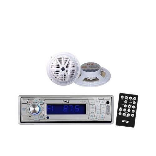 Marine boat cd mp3 sd usb am/fm receiver &amp; wireless bluetooth &amp; 2 white speakers