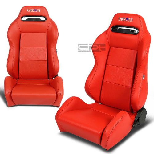 Nrg red 100% real leather sports racing seats+universal slider rails left+right