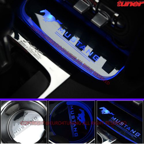 Blue illuminated led cup holder insert accent plates for mustang ford 2015-2016