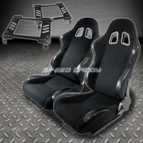 Pair type-4 reclining black cloth racing seat+bracket for 94-05 dodge neon sx