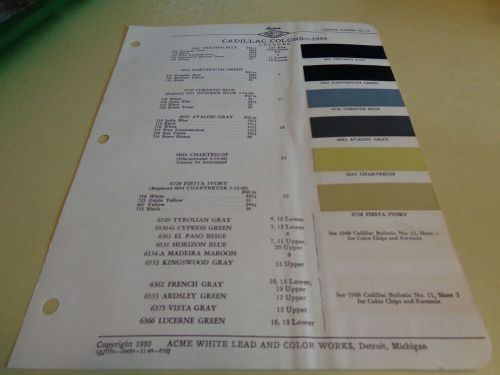 1949 cadillac acme proxlin color chip paint sample