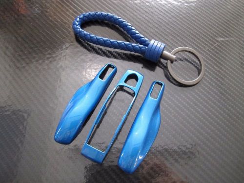 Blue pu key chain + 3pcs blue remote fob cover key case trim for porsche macan