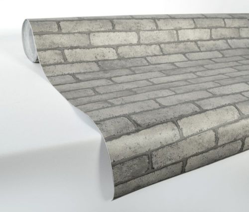 10ft x 42&#034; stacked brick / stone wallpaper vinyl / laminated grey 3mil