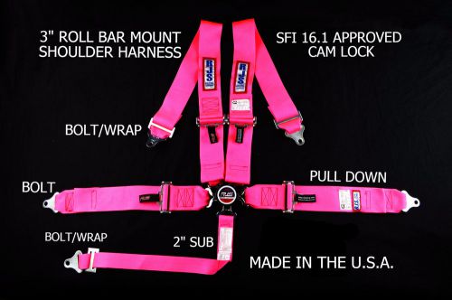 Rjs racing sfi 16.1 cam lock 5 point roll bar mount harness hot pink 1031710