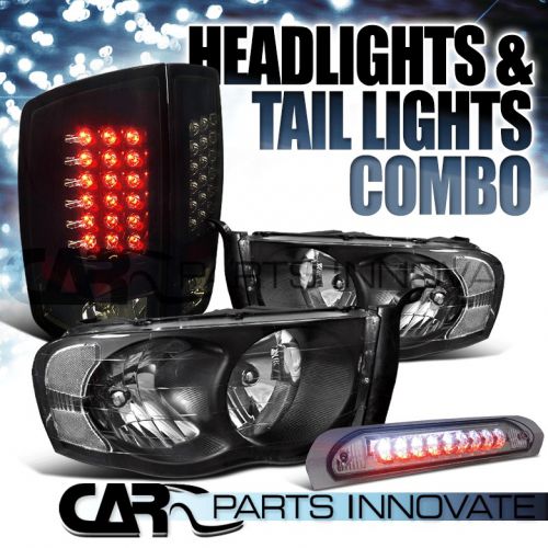 02-05 ram crystal headlights+glossy black led tail lamps+smoke 3rd brake light