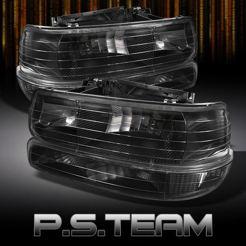 99-02 silverado 00-06 tahoe suburban black headlights +bumper signal lights lamp