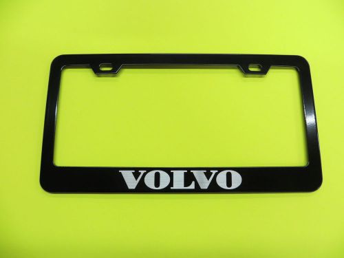 1pc - &#034;volvo&#034; black superior metal license frame w/screw caps