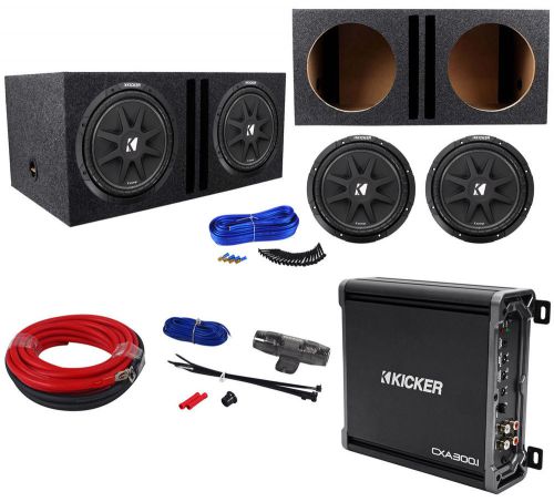 (2) kicker 43c124 comp 12&#034; 600w car subwoofers+amplifier+amp kit+vented sub box