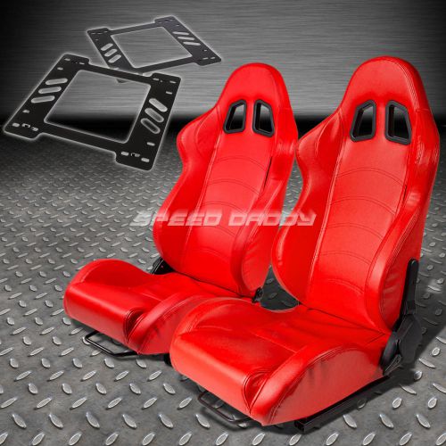 Pair type-1 reclining red pvc racing seat+bracket for 78-88 monte carlo a/g