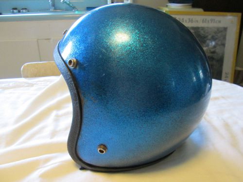 Vintage blue glitter metalflake metallic motorcycle helmet roper lanco sz.medium
