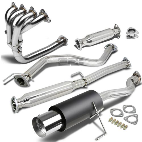 For civic eh 3dr chrome tip black stainless catback+4-1 header+cat pipe exhaust