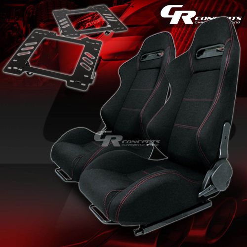 Reclining type-r racing seat black cloth x2+bracket/mount for 99-04 mustang sn95