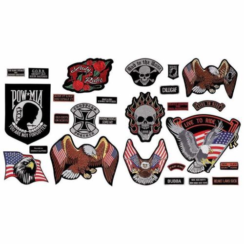 Live to ride 26pc embroidered motorcycle biker style patch patches set