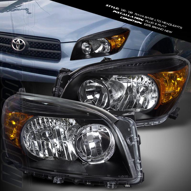 2006-2008 toyota rav4 black clear len suv head lights amber reflector jdm front