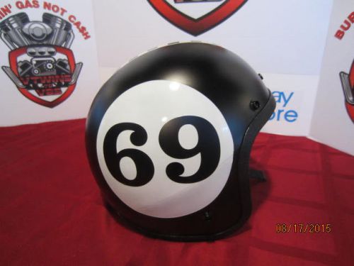 Vintage custom painted helmet hot rod black with &#034;69&#034; logo &amp; checker stripe