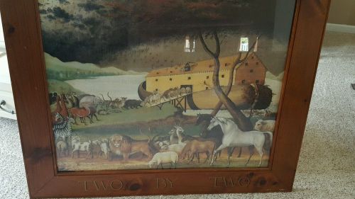 Edward hicks art two by two noah&#039;s ark rare original frame 37&#034; x 32&#034; print