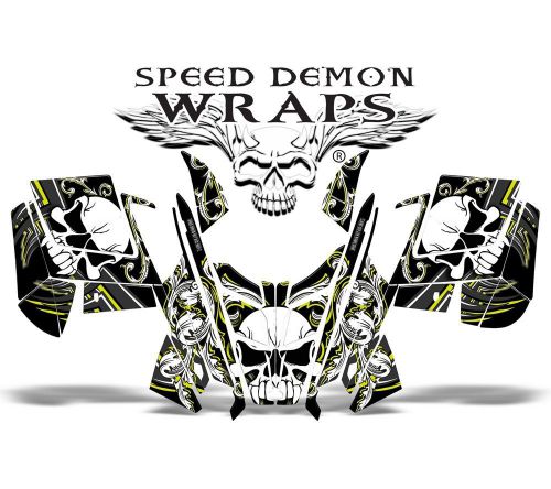 Polaris pro rmk &#034;skullen&#034; sled skull graphics wrap kit 2011-2015 sdw-1007 yellow