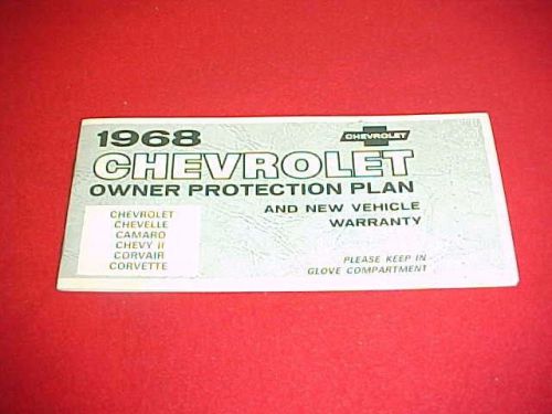 1968 chevrolet corvette camaro chevelle warranty owner protection manual opp 68