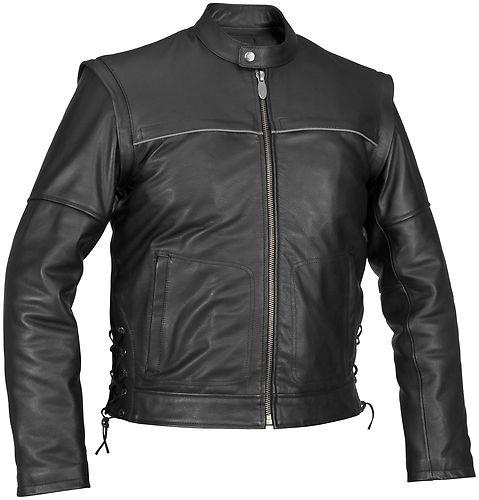 New river road mens mortar leather jacket w/zip-off sleeves, black, us-40