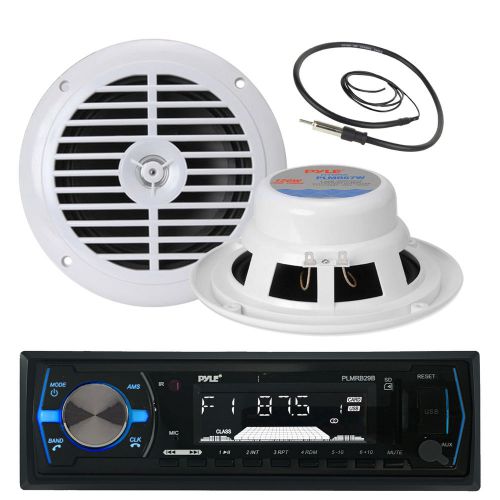 Pyle 300w boat usb am fm aux radio 6.5&#034;marine full range speakers,marine antenna