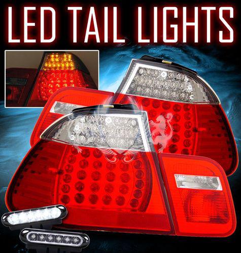 02-05 bmw e46 4dr red euro led tail lights 325/328/330+led daytime fog lamps