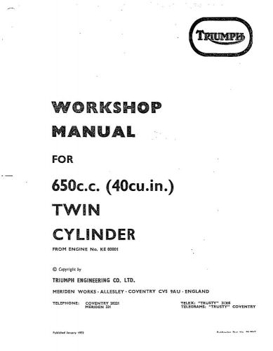 Triumph workshop service manual 1971 &amp; 1972 tr6c trophy 650 (4-speed)