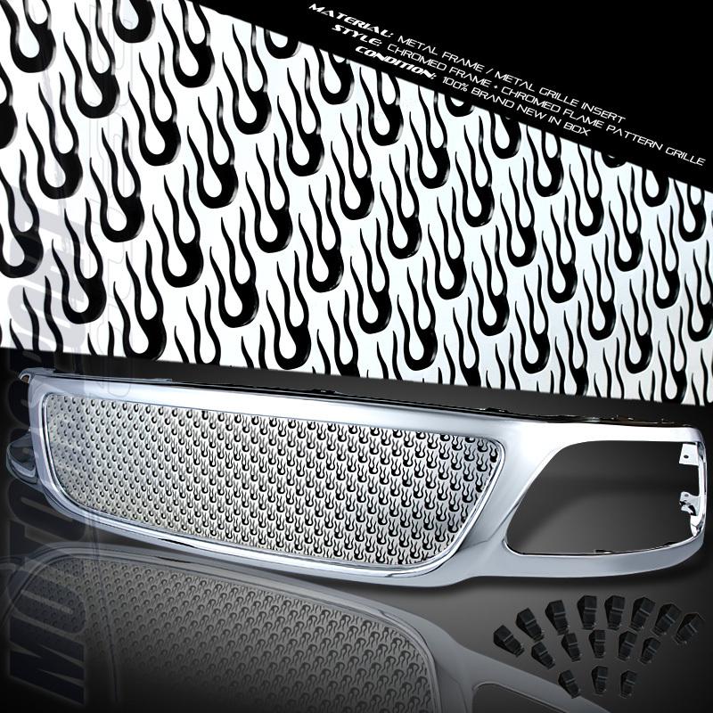 99-03 ford f150/expedition chrome frame+chrome mesh flame style grille insert