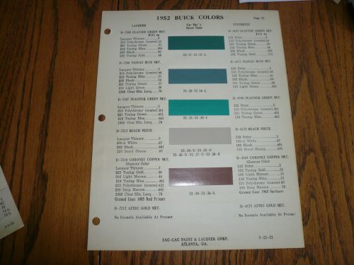 1952 buick zac-lac color chip paint sample