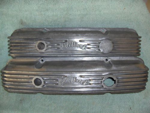 Vintage edelbrock script finned aluminum valve covers sbc small block chevy used