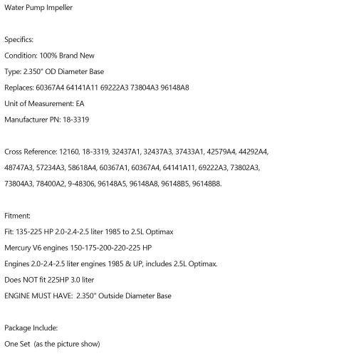 Water pump impeller 32437a 44292a 96148a8 for mercury optimax 140-150-175-200 s2