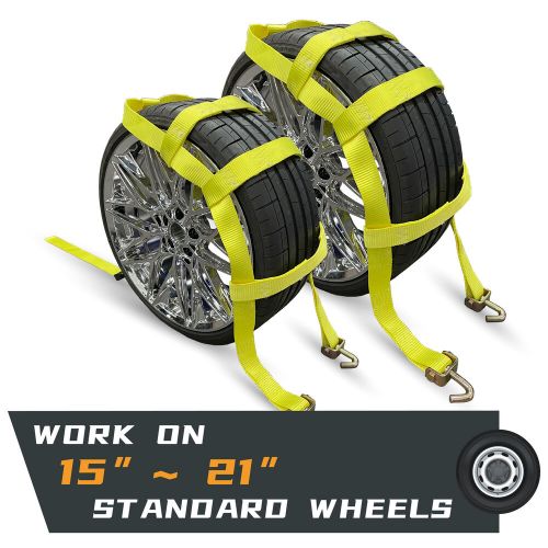 2 pc heavy duty car tire tow dolly straps wheels basket straps - swivel j hooks