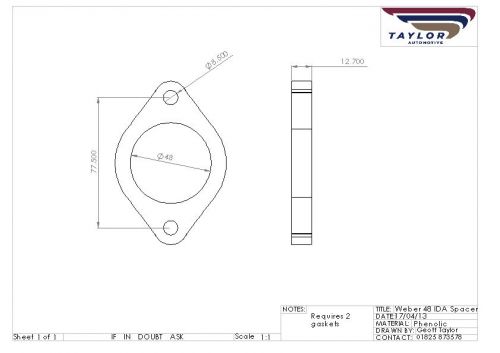 Gt40/porsche/vw weber 48 ida phenolic spacer