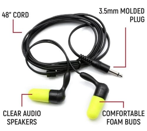 Rugged radios sportsman foam ear bud speakers w/ 3.5mm plug stereo 48&#034; cord