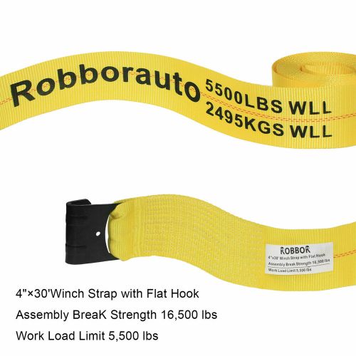 10 pack robbor 4&#034;x30&#039; winch straps w/flat hook wll 5,500 trailer flatbed tie h05