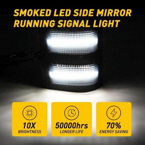 Dynamic led mirror side signal turn drl light smoked lens for f250/f350/450 ford